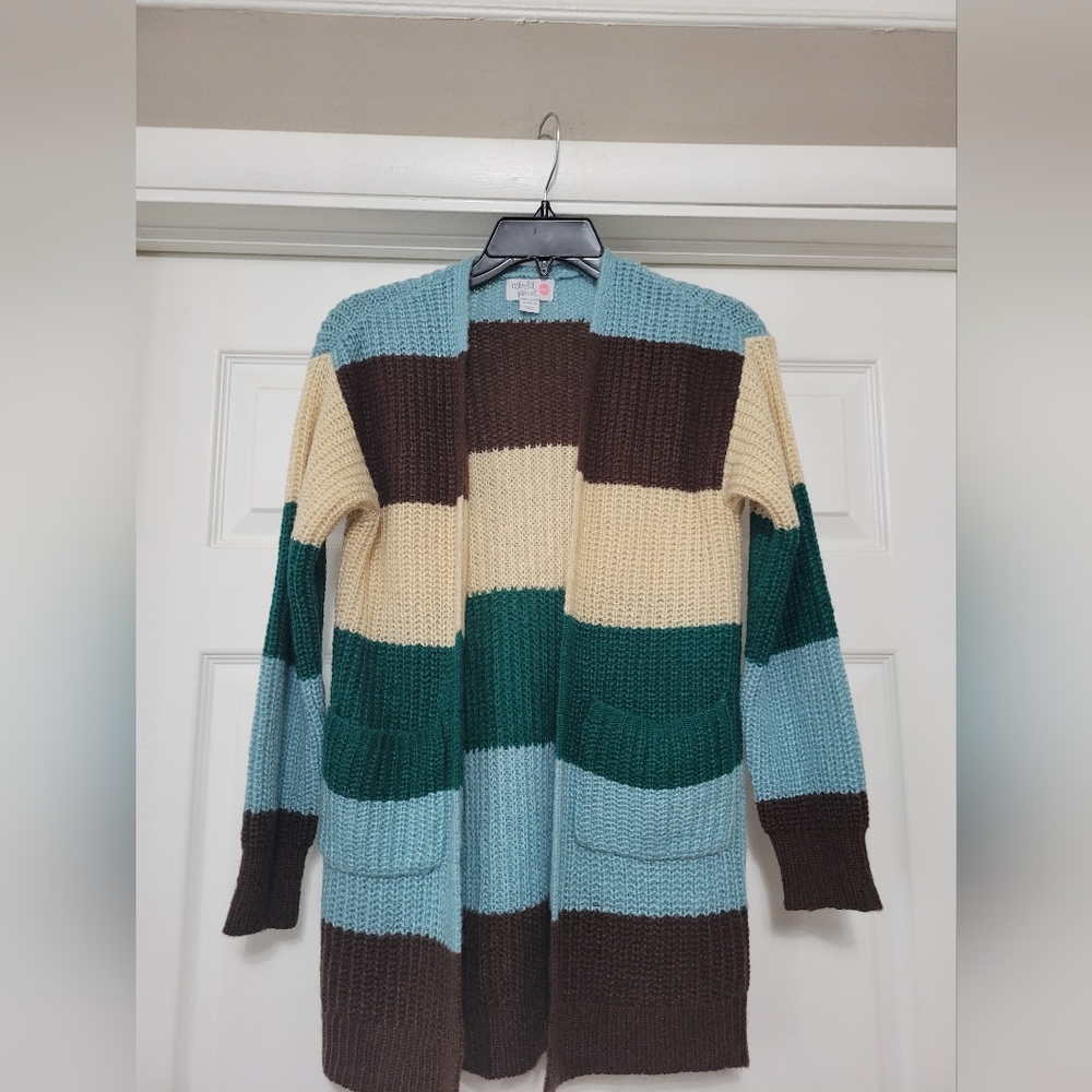 COPY - NWOT SZ M (10/12) COLORFUL PLANET BLUE/BROWN/CREAM/GREEN LONG SLEEVE SWE…